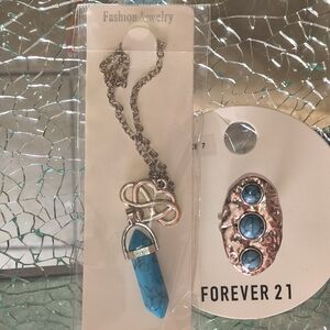 Forever 21 Silver and Turquoise Necklace Set